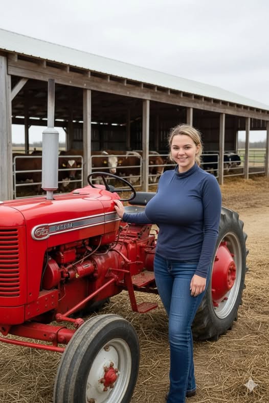 “Hot ride! In a pink summer dress on the John Deere at 35°C