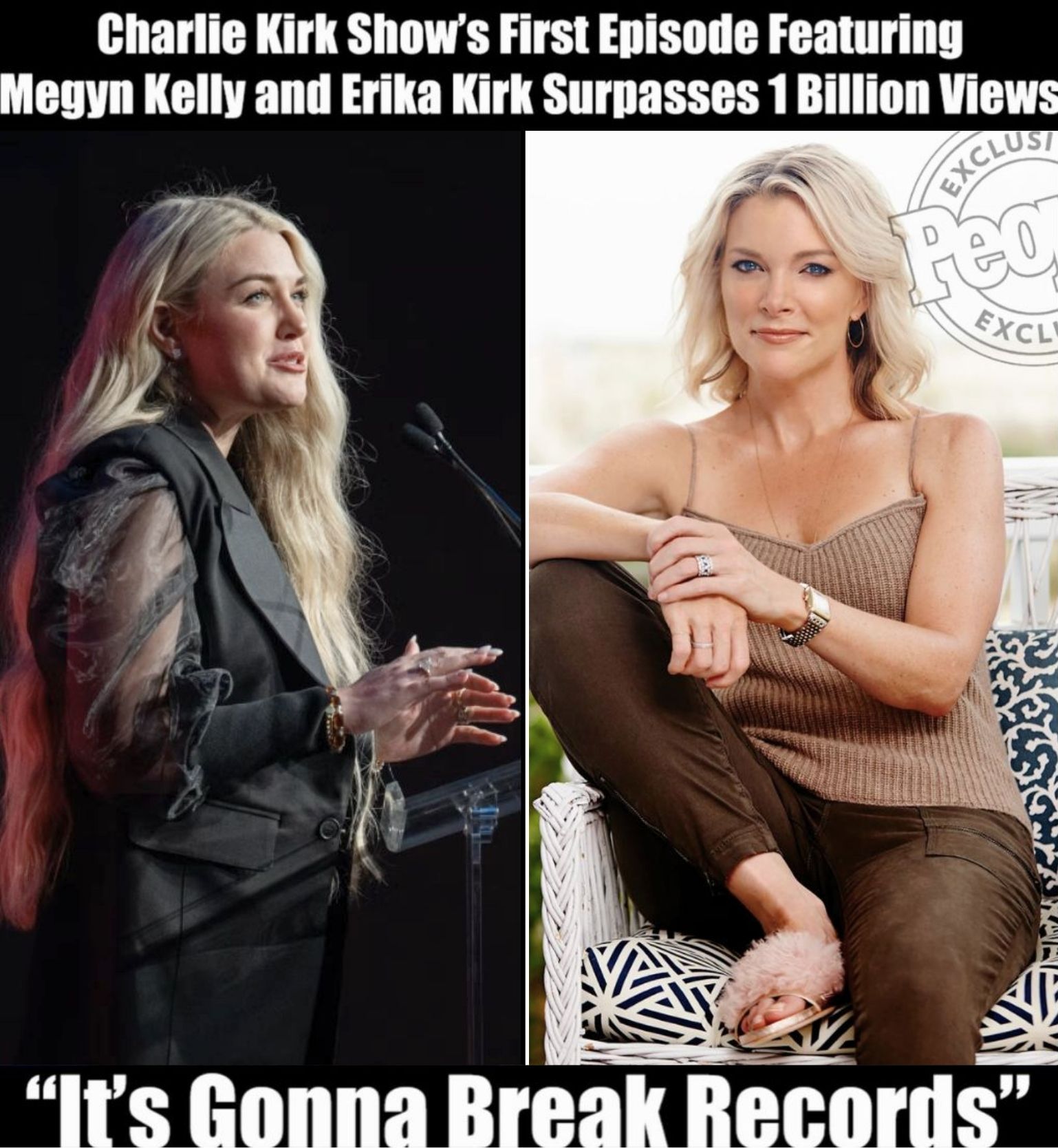 1 Billion Views! The Charlie Kirk Show’s First Episode Becomes a Global Phenomenon. The debut episode of The Charlie Kirk Show, featuring Megyn Kelly and Erika Kirk, has officially shattered records — surpassing 1 BILLION views and dominating every major platform worldwide.